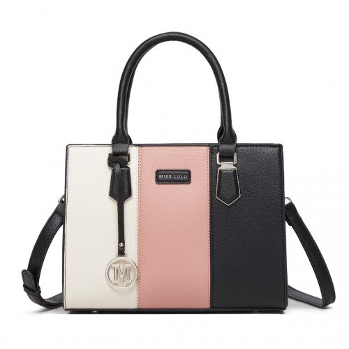 HBM2463 - MISS LULU PU Leather Three-Tone Stitched Shoulder Handbag - Stylish Daily Bag with Adjustable Strap - Pink | Neil's Luggage Store