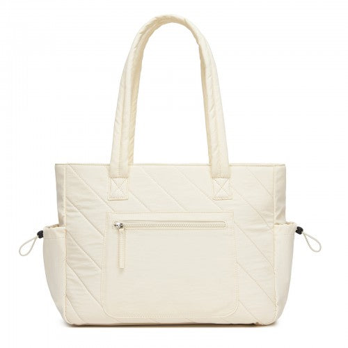 HBM2612 - Miss Lulu Minimalist Durable Shoulder Bag for Work, School & Travel with Laptop Sleeve and Multiple Pockets - Beige | Neil's Luggage Store