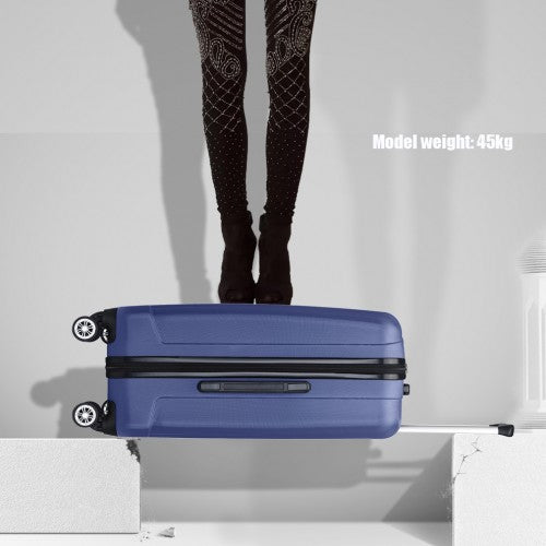 K1773-1L - Kono 24 Inch Striped ABS+PC Hard Shell Luggage with 360-Degree Spinner Wheels - Navy | Neil's Luggage Store