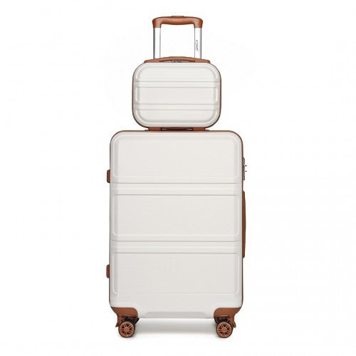 K1871-1L - Kono ABS 4 Wheel Suitcase Set with Vanity Case - Cream
