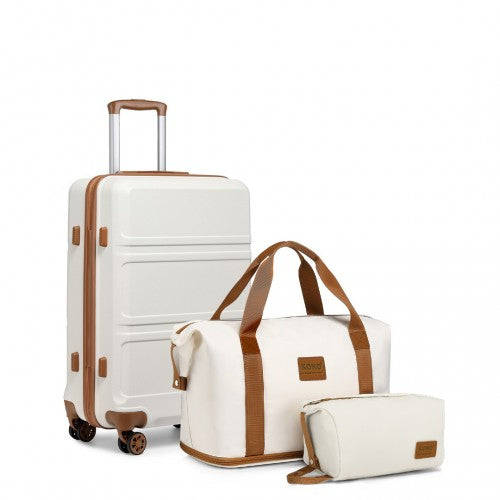 K1871-1L+EA2212 - Kono ABS 20inch Suitcase With Weekend Bag And Toiletry Bag - Cream | Neil's Luggage Store