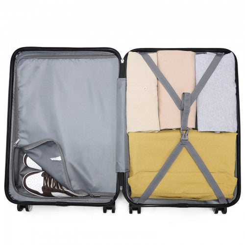K1871-1L - Kono ABS Sculpted Horizontal Design 4 Pcs Suitcase Set With Vanity Case - Pink
