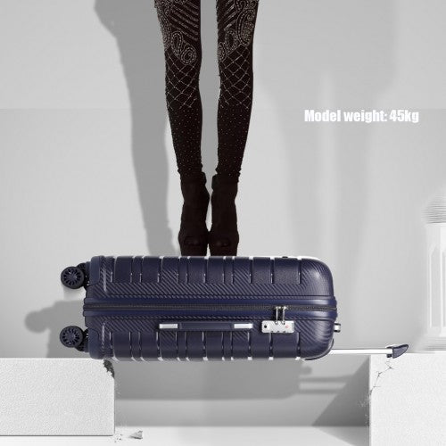 K2091L - Kono Multi Texture Hard Shell PP Suitcase With TSA Lock And Vanity Case 4 Pieces Set - Classic Collection - Navy | Neil's Luggage Store