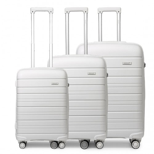 K2091L - Kono Multi Texture Hard Shell PP Suitcase 3 Pieces Set - Classic Collection - White | Neil's Luggage Store