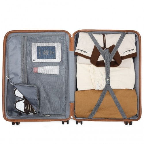 K2094L - Kono 24 Inch Lightweight Polypropylene Hard Shell Suitcase With TSA Lock - Grey And Brown
