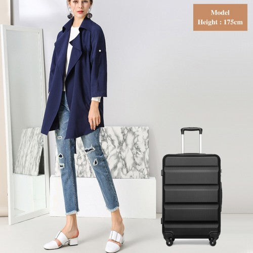 K2191L - Kono 24 Inch Check in Luggage - Streamlined ABS Hardshell Suitcase with Secure TSA Lock - Black | Neil's Luggage Store