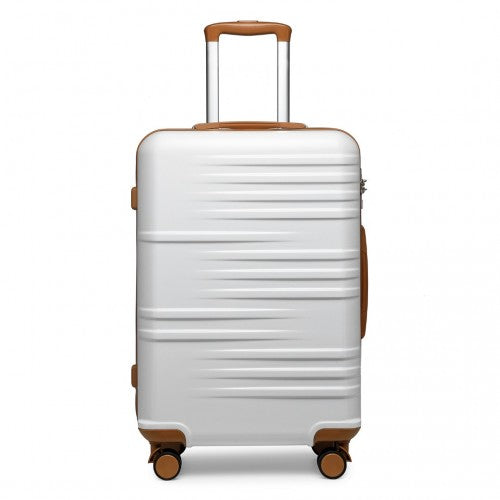 K2391L - British Traveller 24 Inch Durable Polycarbonate and ABS Hard Shell Suitcase With TSA Lock - White | Neil's Luggage Store