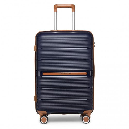 K2392L - British Traveller 3 Pcs Multi-Texture Polypropylene Hard Shell Suitcase With TSA Lock - Navy | Neil's Luggage Store