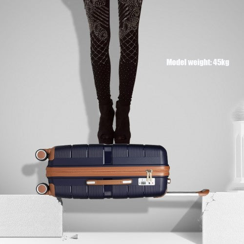 K2392L - British Traveller 3 Pcs Multi-Texture Polypropylene Hard Shell Suitcase With TSA Lock - Navy | Neil's Luggage Store