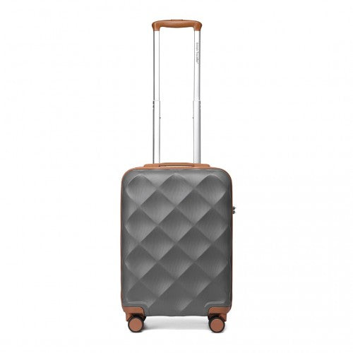K2395L - British Traveller 20 Inch Ultralight ABS And Polycarbonate Bumpy Diamond Suitcase With TSA Lock - Grey And Brown | Neil's Luggage Store