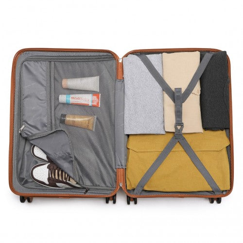 British Traveller 20 Inch Ultralight ABS & Polycarbonate Bumpy Diamond Cabin Suitcase with TSA Lock - Navy & Brown