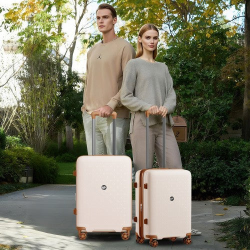 KSK2594 - Kono PP 24-inch Hard Shell Expandable Luggage–Lightweight Suitcase with TSA Lock & Built-in Cup Holder - Beige and Brown | Neil's Luggage Store