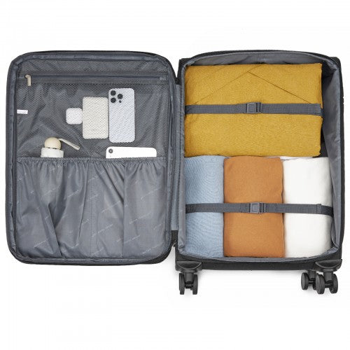 KSB2597 - British Traveller Sleek Tough 24 Inch Travel Soft-Shell Suitcase with Silent TPE Spinners, TSA Security and Expandable Capacity - Black | Neil's Luggage Store