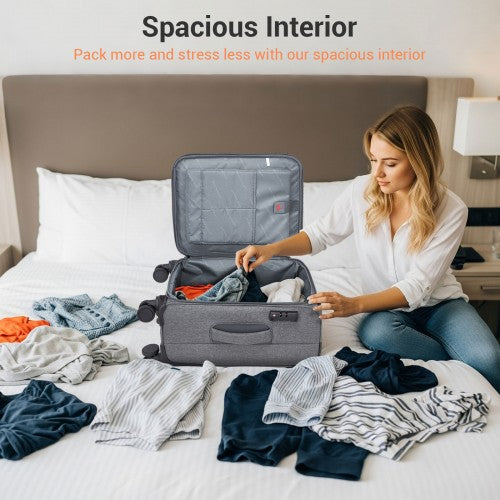 KSB2597 - British Traveller Sleek Tough 20 Inch Travel Soft-Shell Suitcase with Silent TPE Spinners, TSA Security and Laptop Sleeve - Grey | Neil's Luggage Store