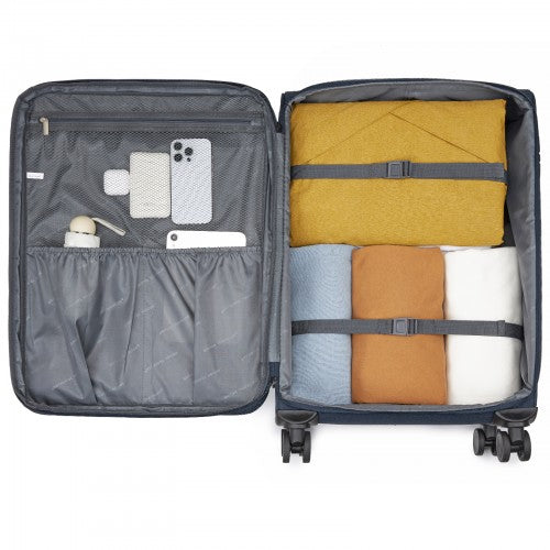 KSB2597 - British Traveller Sleek Tough 24 Inch Travel Soft-Shell Suitcase with Silent TPE Spinners, TSA Security and Expandable Capacity - Navy