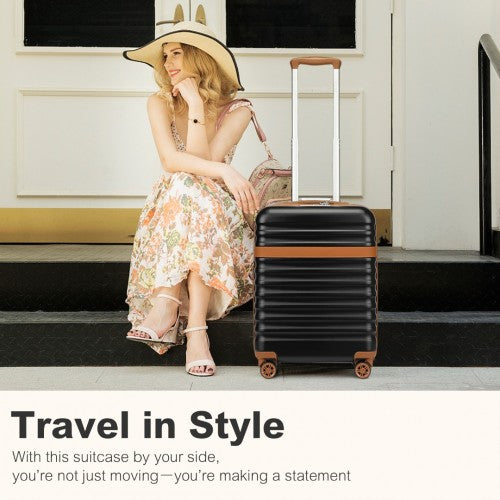 Kono 20 Inch Lightweight Hard Shell ABS+PC Cabin Suitcase with TSA Lock - Black & Brown