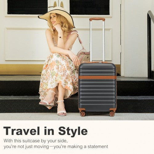 KSK2484 - Kono 20 Inch Stylish Lightweight Hard Shell ABS+PC Cabin Carry-On Suitcase with TSA Lock for Enhanced Security - Grey and Brown | Neil's Luggage Store