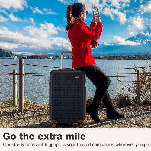 Kono Polka Dot ABS PC Hard Shell 6 Piece Suitcase Set Navy Brown Vanity Case | Neil's Luggage Store