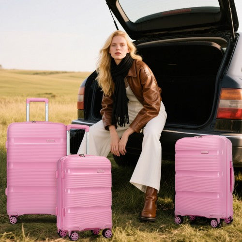 KSK2492 - Kono 28-Inch PP Hardshell Checked Luggage–Large Lightweight Suitcase with TSA Lock, 360° Spinner Wheels - Pink | Neil's Luggage Store