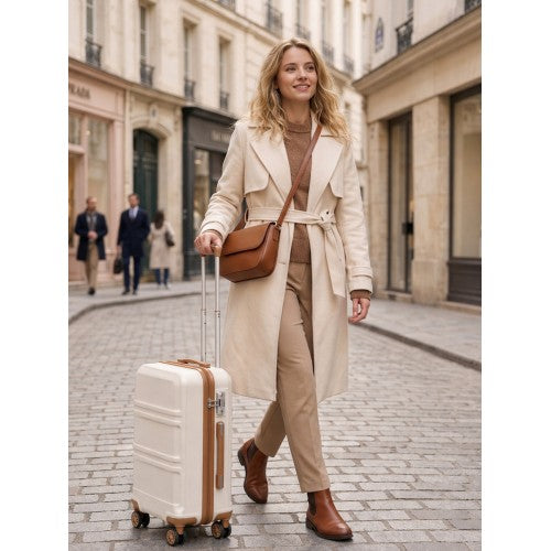 KSK2581 - Kono 24 Inch ABS+PC Hard Shell Suitcase, TSA Lock YKK Zipper 360° Spinner Wheels Medium Checked Luggage - Cream And Brown | Neil's Luggage Store