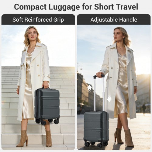 KSK2581 - Kono 15″ Lightweight ABS+PC Hard Shell Cabin Suitcase with Removable Spinner Wheels (45×30×20 cm) - Grey