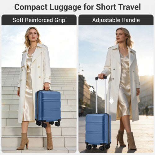 KSK2581 - Kono 15″ Lightweight ABS+PC Hard Shell Cabin Suitcase with Removable Spinner Wheels (45×30×20 cm) - Navy