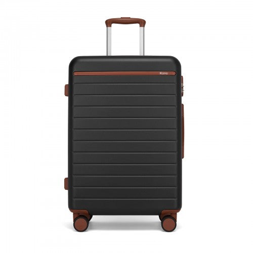 KSK2584 - Kono Scratch-Resistant 24-Inch Hard Shell Medium Check-In Suitcase with Horizontal Stripe Design, Brown Accents & Spinner Wheels - Black and Brown | Neil's Luggage Store