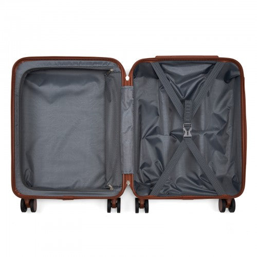 KSK2584 - Kono Scratch-Resistant 20-Inch Hard Shell Cabin Suitcase with Horizontal Stripe Design, Brown Accents & Spinner Wheels - Grey and Brown | Neil's Luggage Store