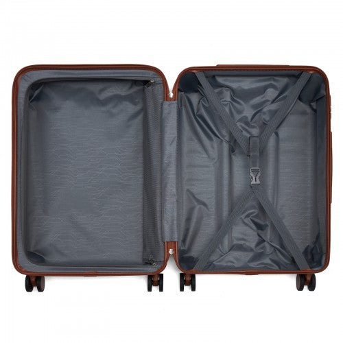 KSK2584 - Kono Scratch-Resistant 24-Inch Hard Shell Medium Check-In Suitcase with Horizontal Stripe Design, Brown Accents & Spinner Wheels - Grey and Brown | Neil's Luggage Store