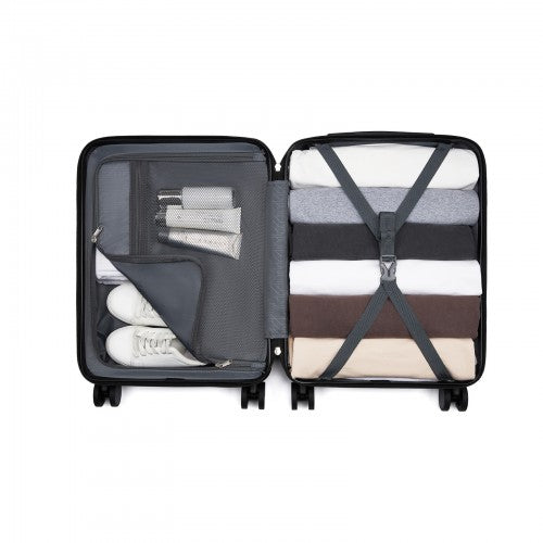 KSK2585 - Kono 20 Inch ABS+PC Hard Shell Carry On Luggage, Diagonal Stripe Lightweight Travel Suitcase with Silent Spinner Wheels & Organised Interior - Black | Neil's Luggage Store