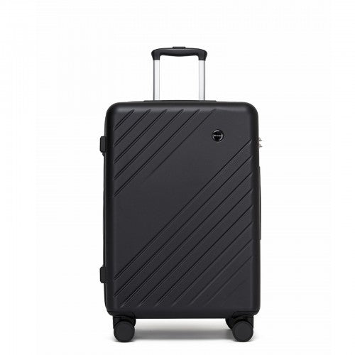 KSK2585 - Kono 24 Inch Medium ABS+PC Hard Shell Checked Luggage, Modern Diagonal Stripe Travel Suitcase with Silent Spinner Wheels, Combination Lock - Black | Neil's Luggage Store