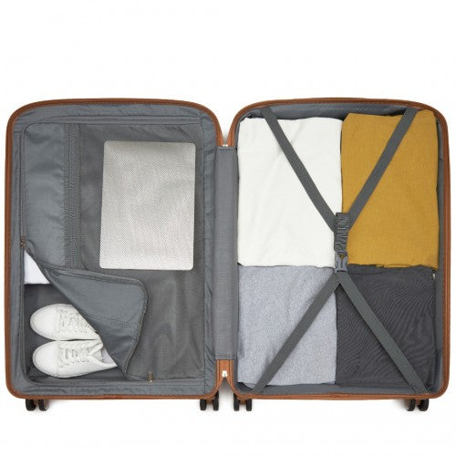 KSK2591 - Kono 28-Inch PP Modern Scratch-Resistant Large Suitcase with TSA Lock & Stylish Brown Accents - Cream and Brown