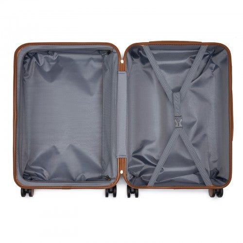 KSK2592 - Kono ABS+PC 24-Inch Striped Design with Colour-Block Details Medium Suitcase with Spinner Silent Wheels - Burgundy and Brown