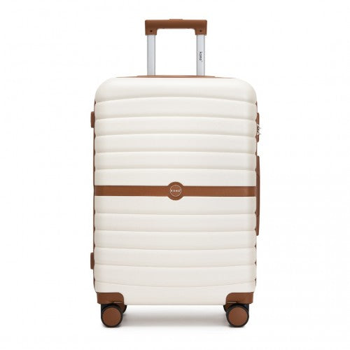 KSK2592 - Kono ABS+PC 24-Inch Striped Design with Colour-Block Details Medium Suitcase with Spinner Silent Wheels - Cream and Brown
