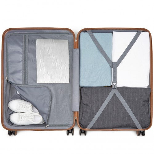 KSK2592 - Kono ABS+PC Striped Design with Colour-Block Details 3-Piece Hardshell Luggage Set with Spinner Wheels - Cream and Brown