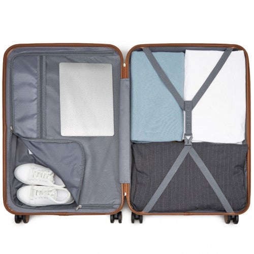 KSK2592 - Kono ABS+PC 28-Inch Striped Design with Colour-Block Details Large Checked Luggage for Longer Travels - Green and Brown