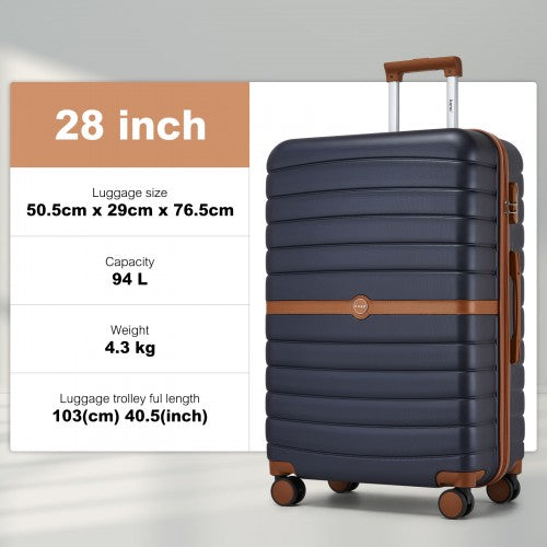 KSK2592+EA2212 - Kono 28 Inch Large ABS+PC Hard Shell Suitcase Set with Travel Bag & Toiletry Pouch - Navy and Brown by LuluBags