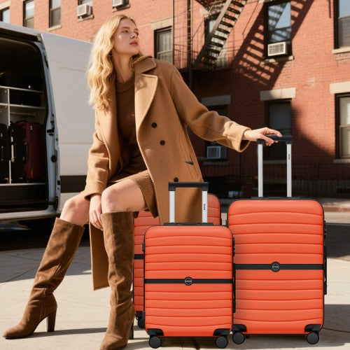 KSK2592 Kono ABS PC Striped Luggage Set 3 Piece Spinner Wheels Orange Black | Neil's Luggage Store