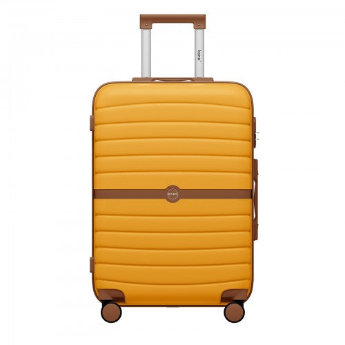 KSK2592 - Kono ABS+PC 24-Inch Striped Design with Colour-Block Details Medium Suitcase with Spinner Silent Wheels - Yellow and Brown | Neil's Luggage Store