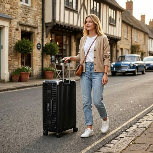 KSK2693 - Kono 3-Piece Zipperless Aluminium Frame Luggage Set with TSA Lock, Smart Travel Features - Black | Neil's Luggage Store