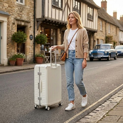 KSK2693 - Kono 3-Piece Zipperless Aluminium Frame Luggage Set with TSA Lock, Smart Travel Features - White | Neil's Luggage Store