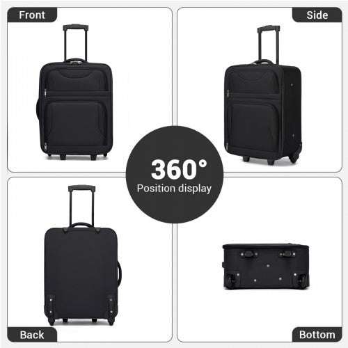 KSN2586 - 3 Piece 20 Inch Soft-shell Luggage Set with Cabin Shoulder Bag & Toiletry Bag, Lightweight Carry-On Travel Combo - Black | Neil's Luggage Store