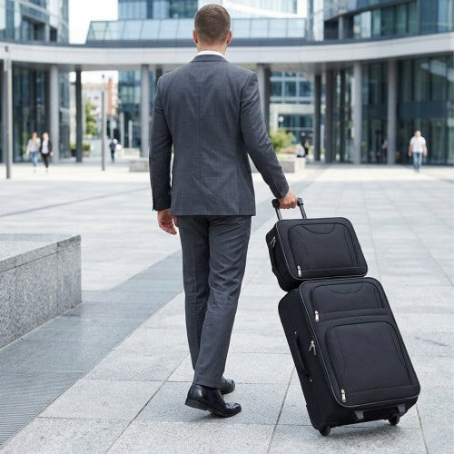 KSN2586 - 3 Piece 20 Inch Soft-shell Luggage Set with Cabin Shoulder Bag & Toiletry Bag, Lightweight Carry-On Travel Combo - Black | Neil's Luggage Store