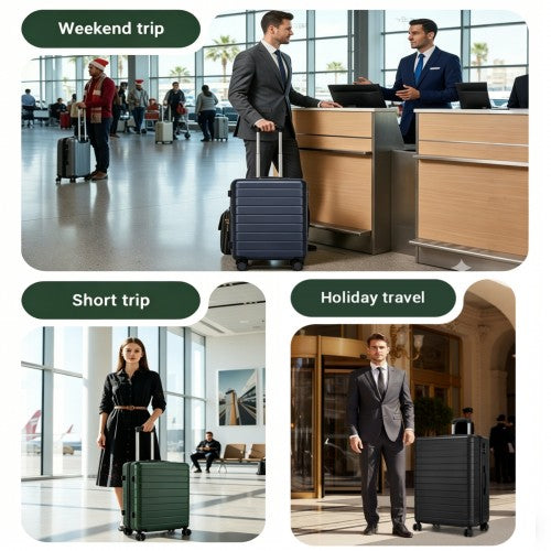 KSN2691 - 24 Inch Checked Luggage, Durable ABS Hard Shell Suitcase with 360 Silent Spinner Wheels & Secure Combination Lock - Green