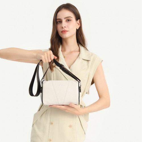 L2310 - Miss Lulu Simple And Elegant Wide Strap Genuine Leather Crossbody Bag - Beige | Neil's Luggage Store