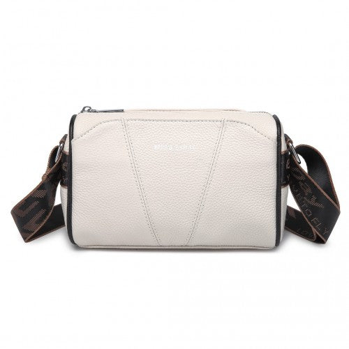L2310 - Miss Lulu Simple And Elegant Wide Strap Genuine Leather Crossbody Bag - Beige | Neil's Luggage Store