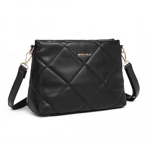 LB2237 - Miss Lulu PU Leather Rhombus Shoulder Bag - Black | Neil's Luggage Store