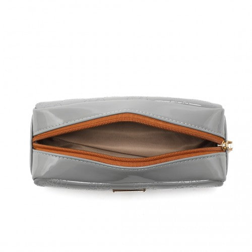 LD2217 - Miss Lulu 4 Pieces Glossy Leather Tote Bag Set - Grey And Brown | Neil's Luggage Store