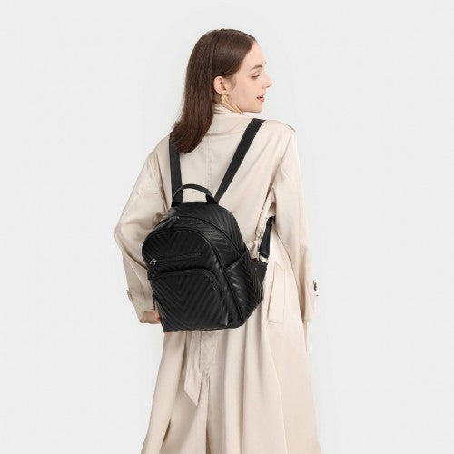 LG2323 - Miss Lulu Water-resistant Chic PU Leather Backpack - Black | Neil's Luggage Store