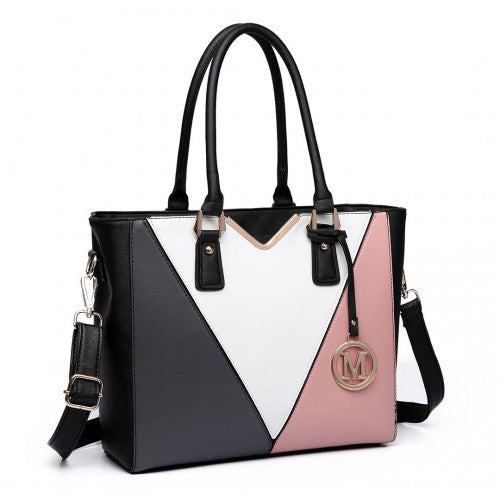 LG6632 - Miss Lulu Leather Look V-Shape Multicolour Tote Bag - Nude | Neil's Luggage Store